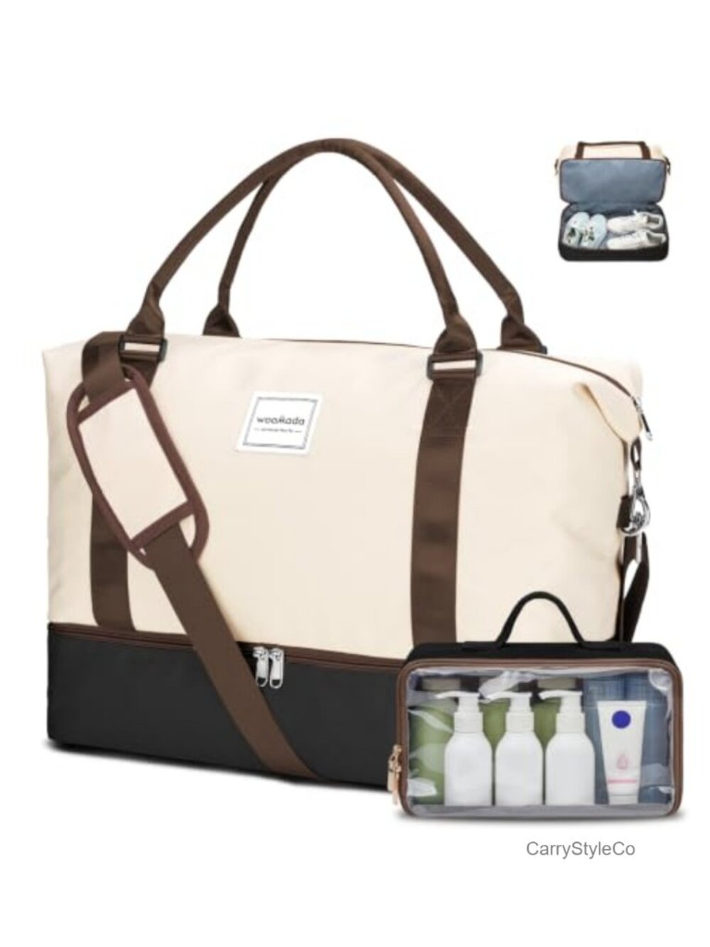 Weekender Overnight Travel Duffel with Shoes Compartment, Toiletry Bag, Fits
